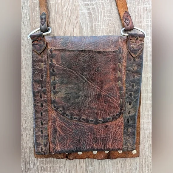 Vintage Collectible 1800s Moroccan Berber Leather Water Seller Bag Purse W Coins - Picture 10 of 13